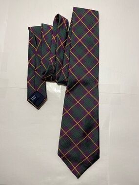 American Living Silk Tie Purple Green Plaid Check Pattern Handmade Mens Necktie